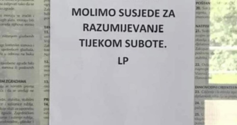 Tip je zamolio sustanare za razumijevanje tijekom subote, razlog nikad ne biste pogodili