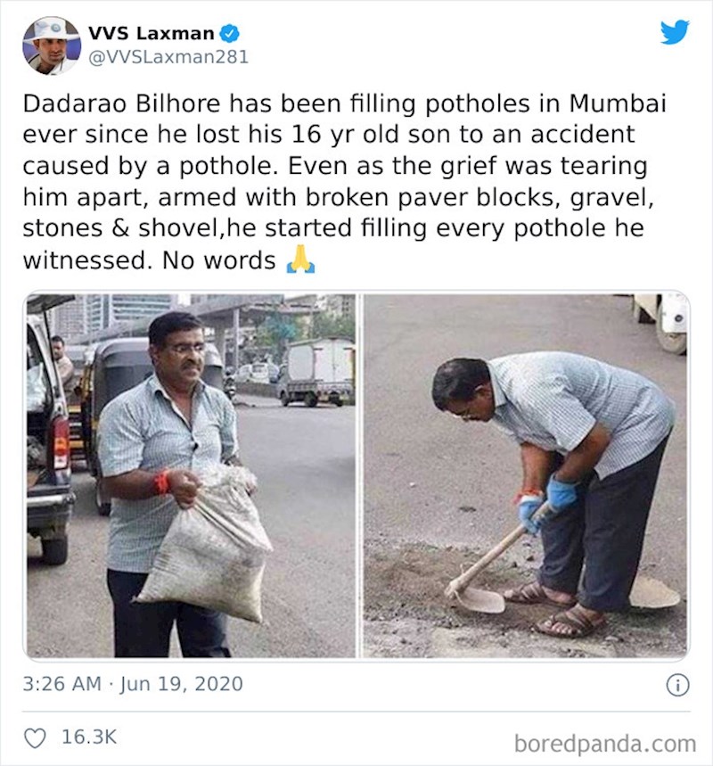 Nakon što mu je sin poginuo u prometnoj nesreći uzrokovanoj rupom na cesti, ovaj čovjek godinu je posvetio tome da popravlja rupe i tako spasio tko zna koliko života