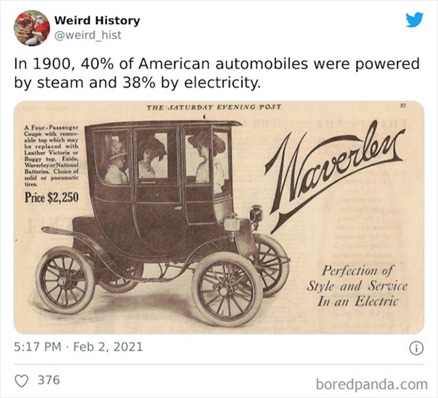 Prije 120 godina 78% auta u SAD-u bilo je na struju ili paru