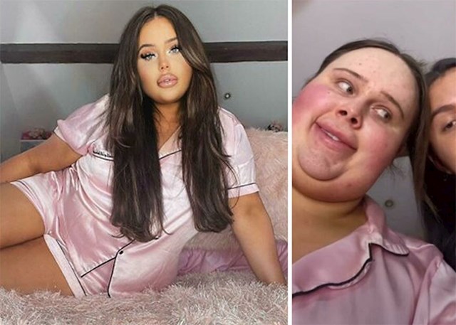 Ovu curu su svi hvalili jer je na TikToku pokazala svoje snimke bez makeupa (desno), međutim i dalje joj je Instagram prepun ovakvih fotki (lijevo)