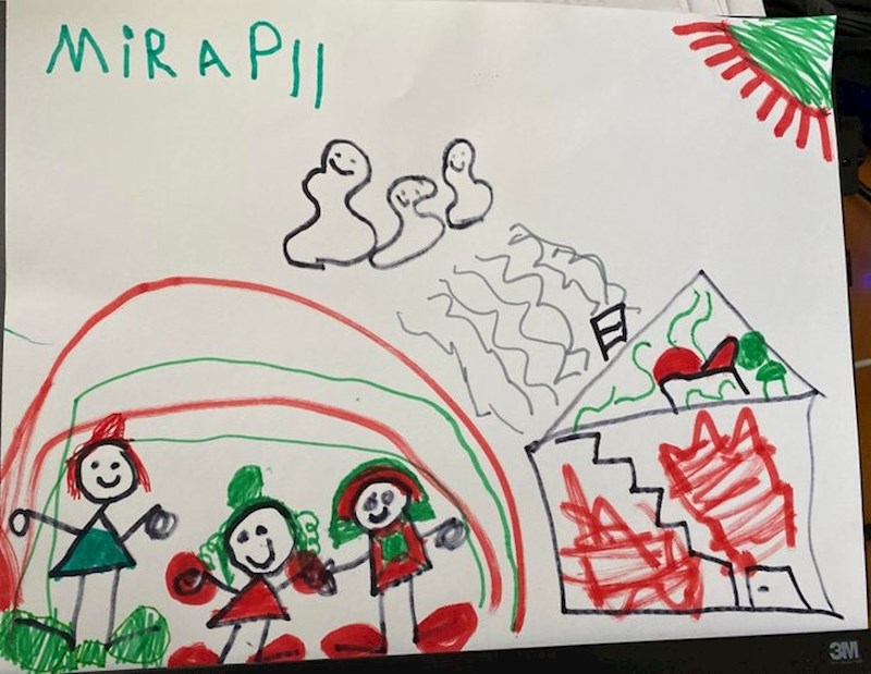 Kćer mi je nacrtača ovaj crtež. Da, to je požar u kući, i da, to su ljudske duše koje idu prema nebu..