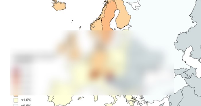 Mapa pokazuje postotak ljudi u europskim državama koji imaju doktorat. Iznenadit će vas Hrvatska