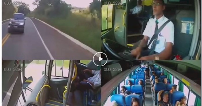 Vozač autobusa herojski izbjegao frontalni sudar, pogledajte njegovu reakciju