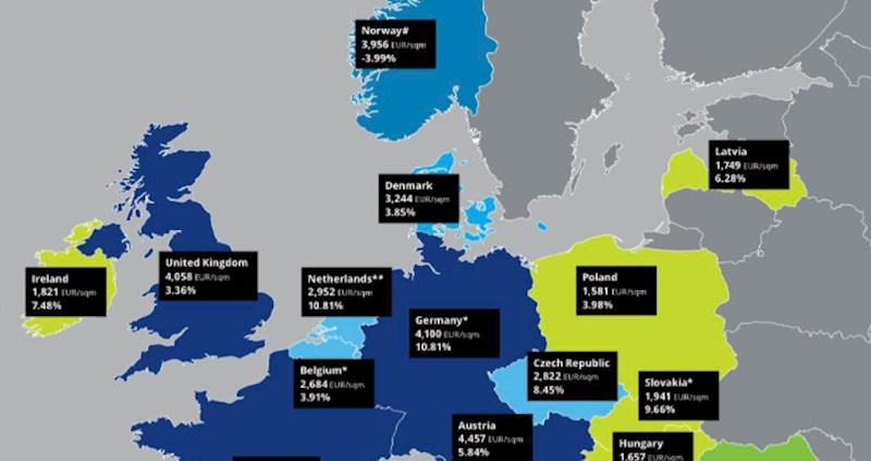 Na mapi je prikazana prosječna cijena kvadrata stana u Europi, pogledajte kako stoji Hrvatska