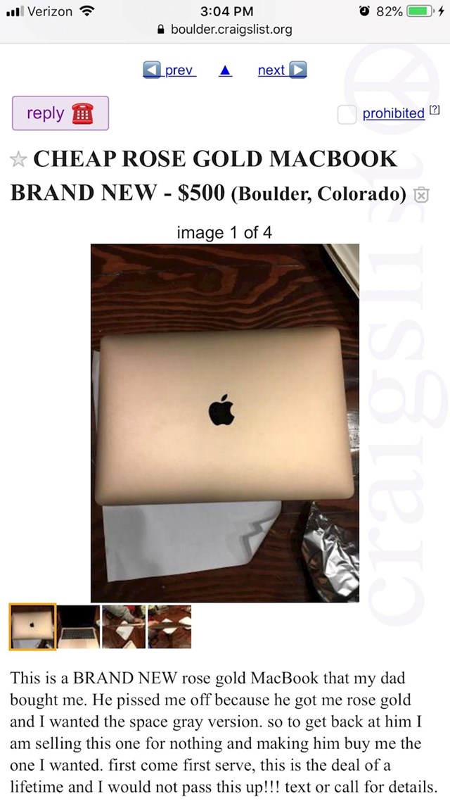 Prodaje MacBook jer joj je otac kupio u krivoj boji