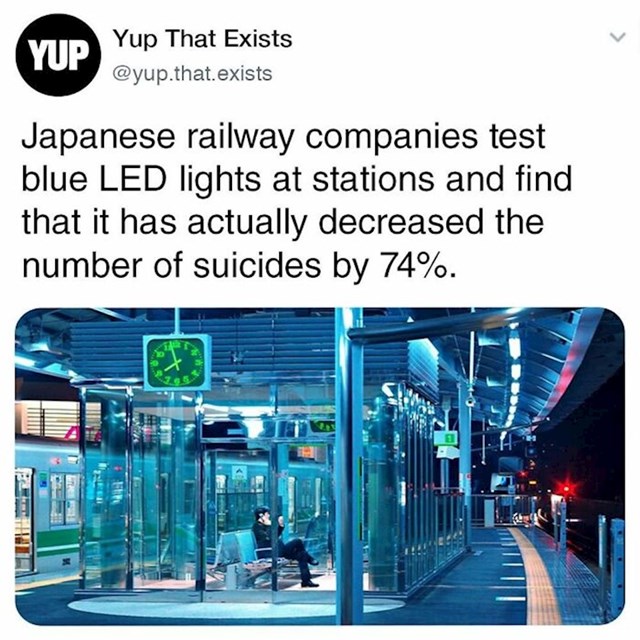U japanu su testirali plava LED svjetla na željezničkim postajama i ustanovili da su da se stopa samoubojstava smanjila za 74%
