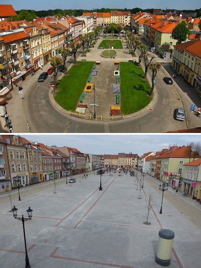 Gradski trg u Bartoszyceu (Poljska) prije i poslije