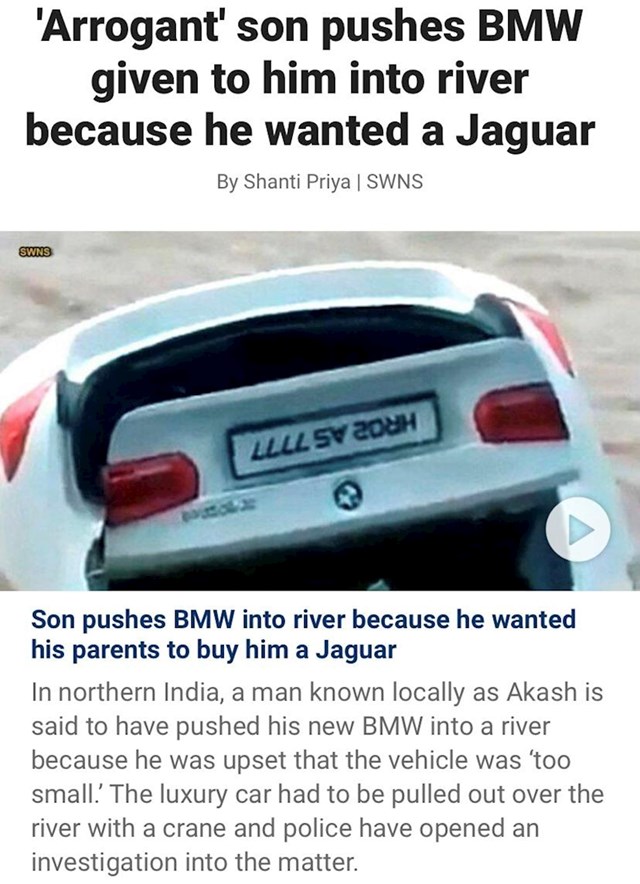 Gurnuo je novi BMW u rijeku jer je htio Jaguar