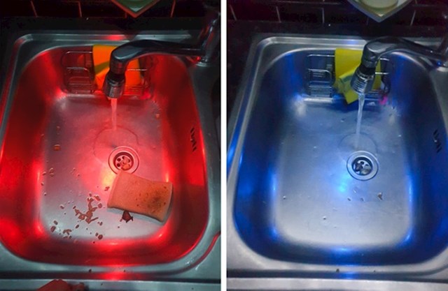 Sudoper koji ima led svjetlo koje mijenja boju ovisno o temperaturi vode