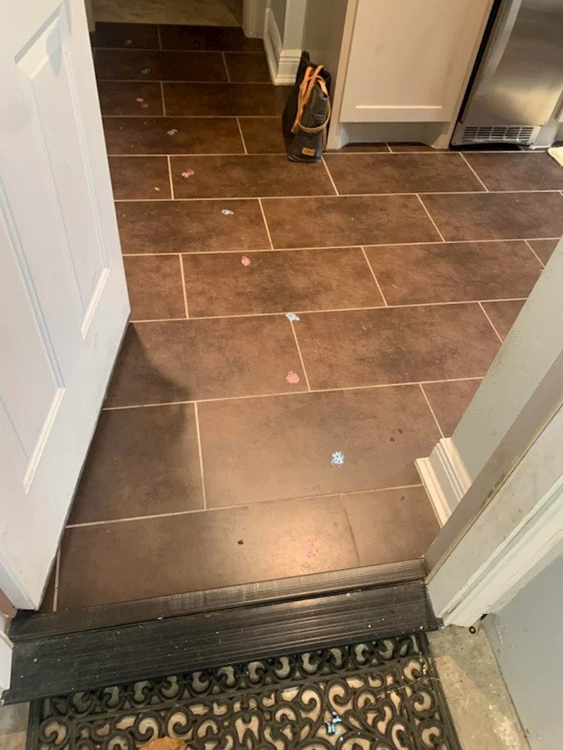 Mačka je ugazila u rozu boju jednom šapom i u plavu drugom šapom i sada ostavlja savršene dvobojne tragove po kući.