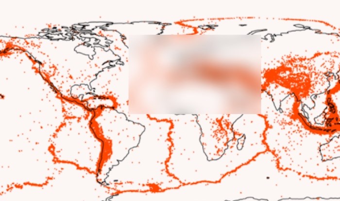 Mapa pokazuje lokacije svih potresa većih od 5 stupnjeva ikad. Zanimljiva je pozicija Hrvatske