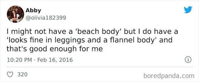 "Nemam beach body, ali imam "dobro izgledam u tajicama i velikoj košulji" body. Jesen je zakon"