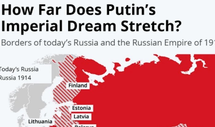 Mapa prikazuje granice carske Rusije iz 1914. Mnogi sumnjaju da je to Putinov stvarni cilj