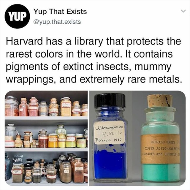 Harvard ima knjižnicu koja čuva najrijeđe nijanse boje na svijetu.