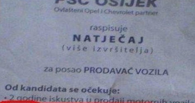Uvjeti u ovom natječaju za posao nasmijat će vas do suza