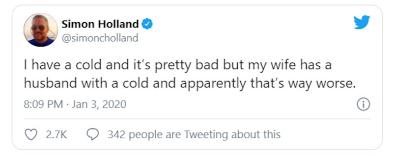 Imam virozu i to dosta jaku, ali moja žena ima muža koji ima virozu i izgleda da je to mnogo gore