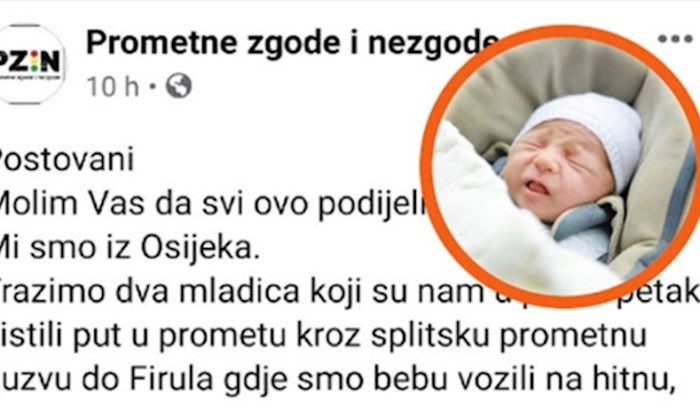 Par iz Osijeka traži dečke iz Splita koji su im pomogli: Vozili smo bebu na hitnu...
