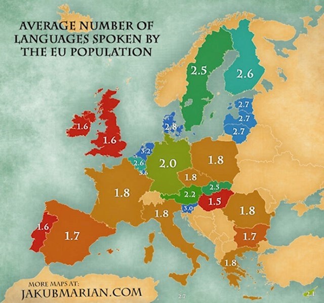 Koliko jezika u prosjeku govore državljani EU
