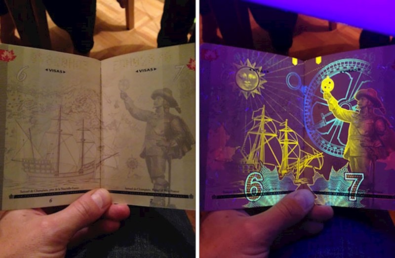 Kanadska putovnica pod UV svjetlom