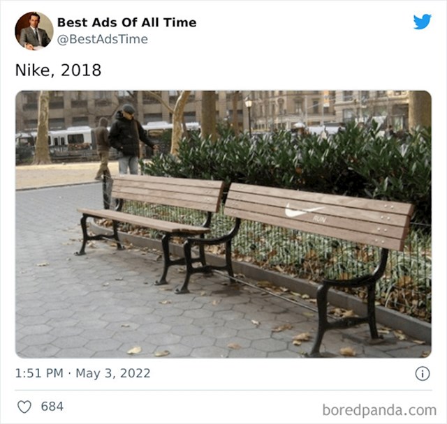Oglas za Nike je klupa na koju se ne može sjesti i na kojoj piše: Trči