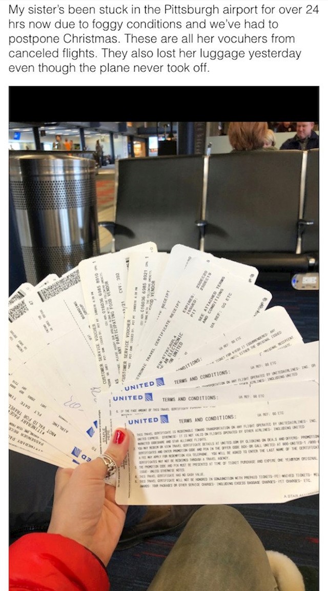 Sestra ej zapea na aerodromu više od 24 sata zbog magle. Ovo su svi vaučeri otkazanih letova, a i prtljagu su joj izgubili i to na letu koji je otkazan