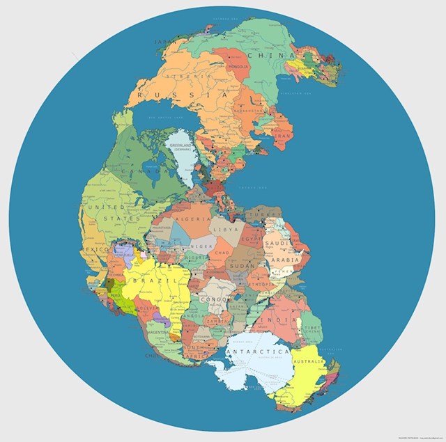 Mapa Pangee s današnjim granicama