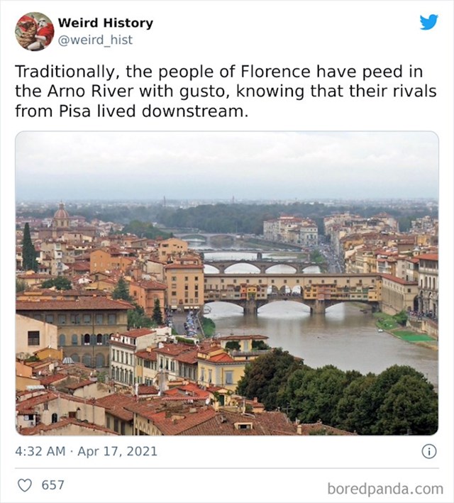 Građani Firence često su mokrili u rijeku Arno znajući da teče nizvodno prema omraženim rivalima iz Pise