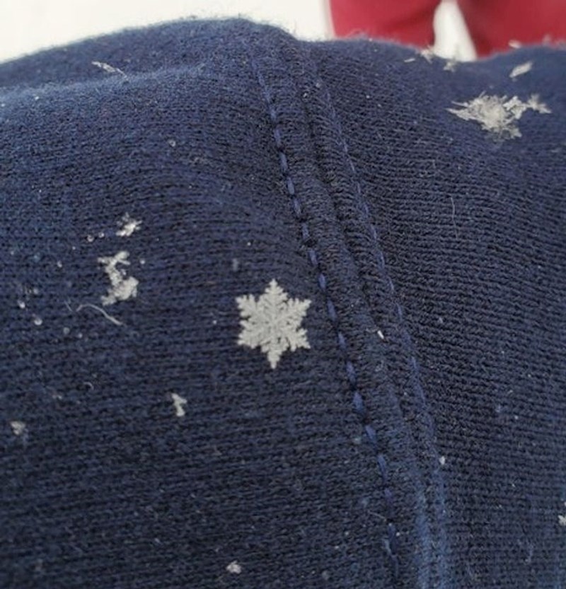 Savršena snježna pahulja na njegovom rukavu