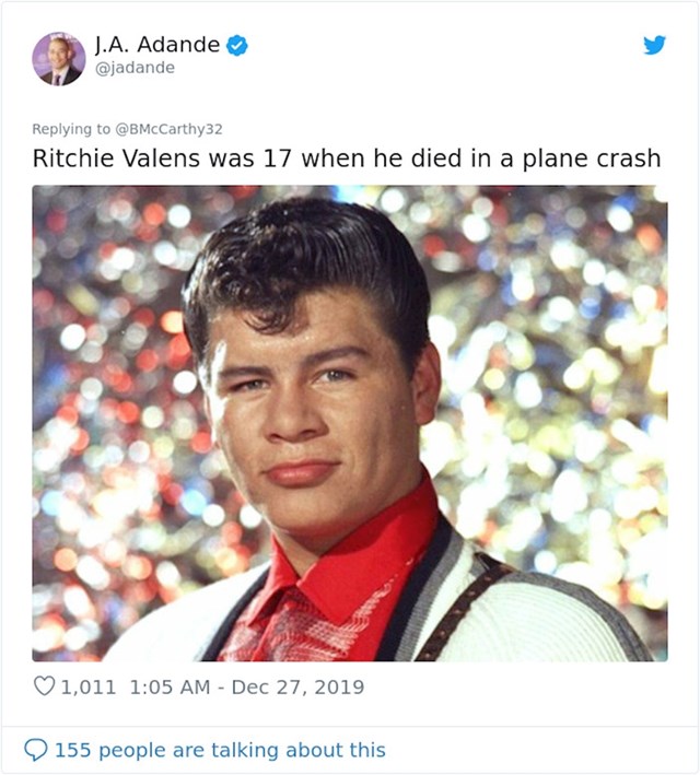 Ritchie Valens je imao 17 godina kada je poginuo u zrakoplovnoj nesreći