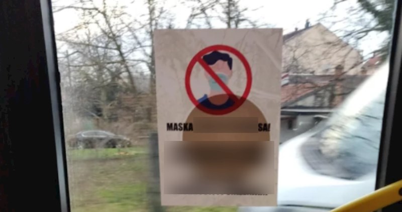 Netko po zagrebačkom javnom prijevozu lijepi sulude plakate protiv maski