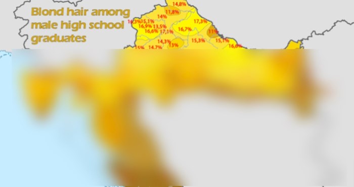 Mapa pokazuje koliko je plava kosa rasprostranjena u pojedinim dijelovima Hrvatske, fora je