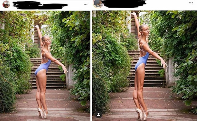 Desno je fotka ove balerine na webu fotografa koji ju je slikao, a desno na njenom Instagramu