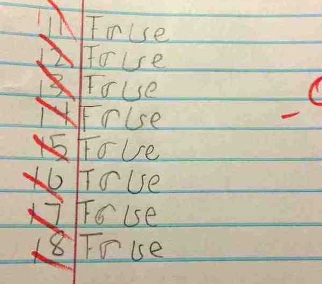 Snalažljiv klinac, false (netočno) u true (točno)