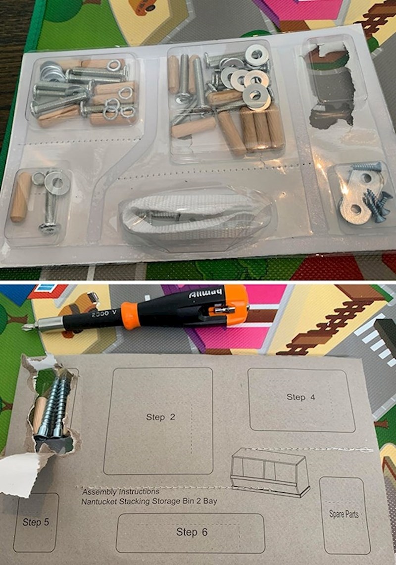 Materijal potreban za sastavljanje namještaja složen po koracima ne po vrsti materijala