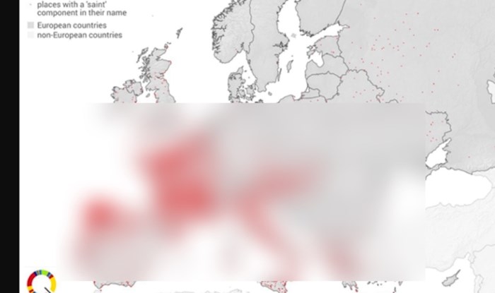 Mapa pokazuje svako mjesto u Europi koje u imenu sadrži riječ "sveti". Evo kako stoji Hrvatska