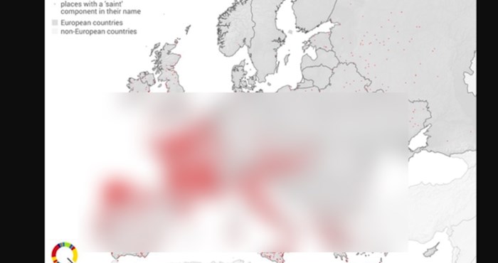 Mapa pokazuje svako mjesto u Europi koje u imenu sadrži riječ "sveti". Evo kako stoji Hrvatska