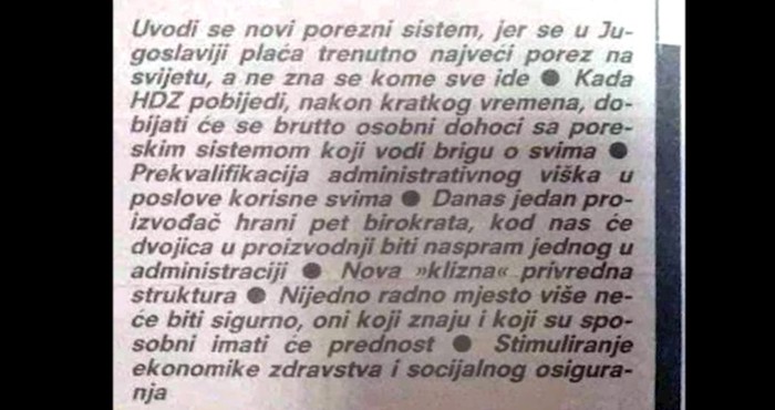 Netko je iskopao HDZ-ova predizborna obećanja nakon raspada Jugoslavije, morate to vidjeti