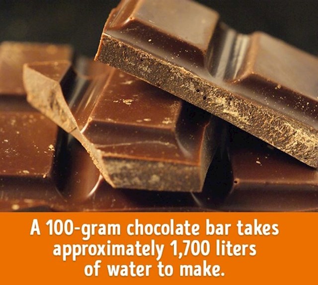 Za napraviti čokoladu od 100 grama potrebno je 1700 litara vode