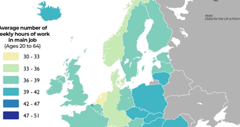 Mapa prikazuje koliko se u prosjeku radi u državama Europe, pogledajte kako stoji Hrvatska