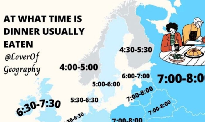 Širi se mapa koja pokazuje kad ljudi u Europi jedu večeru, svi su šokirani Španjolskom