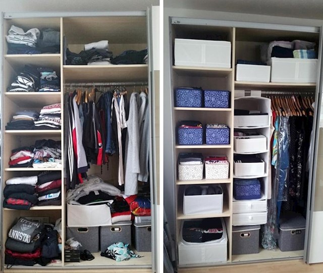 Ormar u mojoj spavaćoj sobi prije i nakon primjene KonMari metode