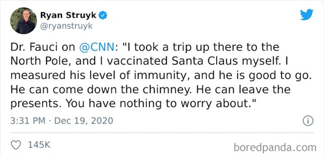 Ovaj doktor je stavio post na Twitter kako je otišao na Sjeverni pol i osobno je cijepio Djeda Mraza, izmjerio antitjela i zaključio da nema nikakve zapreke da Djed Mraz obiđe naše domove i ostavi poklone