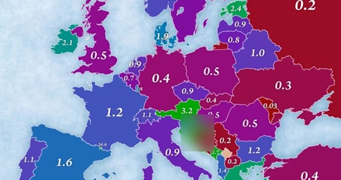 Ova mapa prikazuje broj turista po glavi stanovnika. Samo je jedna zemlja bolja od Hrvatske