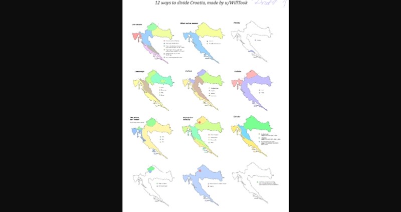 Tip na Redditu je smislio 12 načina na koje je moguće podijeliti Hrvatsku. Ovo morate pogledati