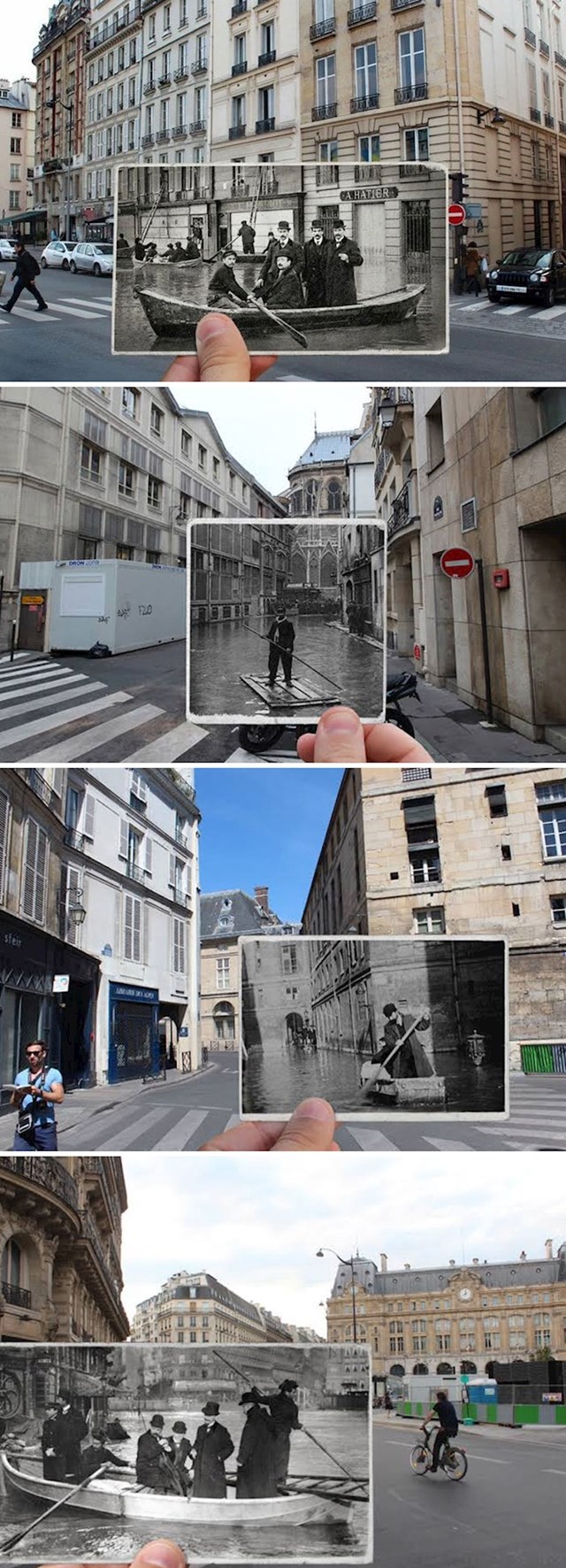 Pariz, fotke iz 1910. i velike poplave te današnje fotke