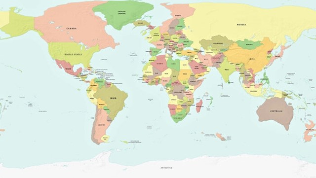 Mapa svijeta kad bi razina mora opala za tisuću metara