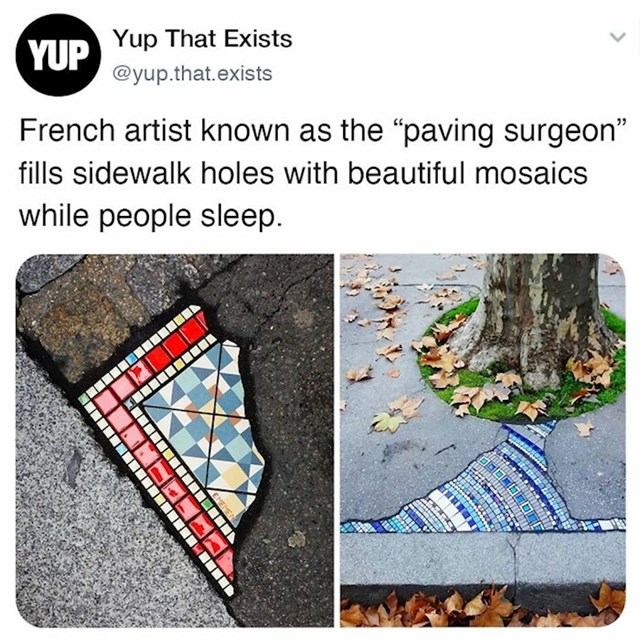 Francuski umjetnik popravlja rupe u pločniku tako da stavlja prekrasne pločice i radi mozaike