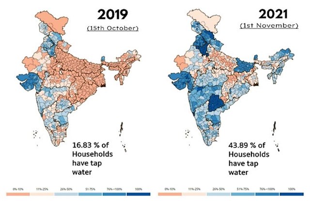 Kućanstva s pristupom pitkoj vodi u Indiji 2019. vs. 2021.