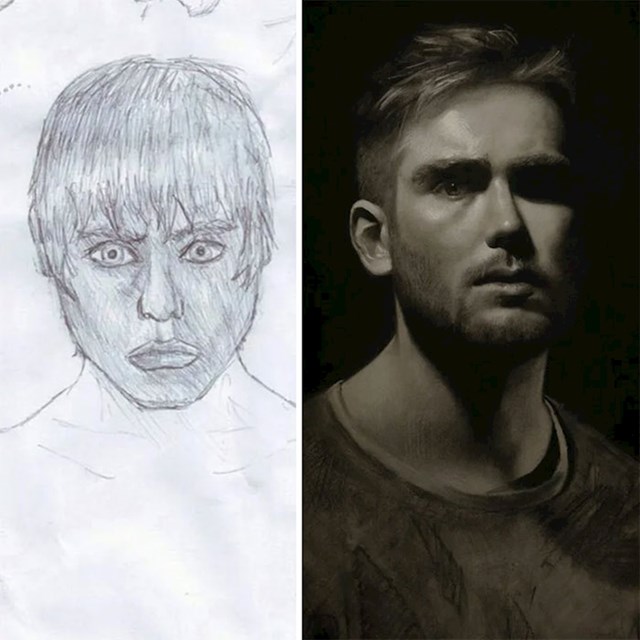 Dva autoportreta koje sam nacrtao iz ogledala u razmaku od 10 godina, u dobi od 13 i 23 godine