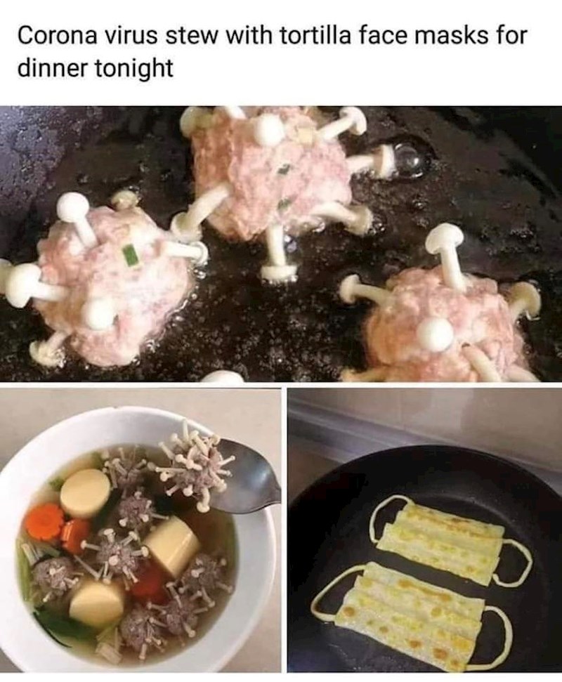 Varivo s koronavirusom i tortilje u obliku maski